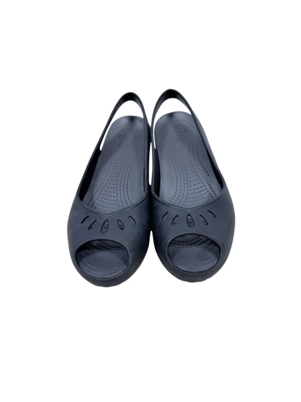 Crocs Mabyn Black Slingback Wedge Low Heel Sandal Peep Toe Travel Comfort Size 8